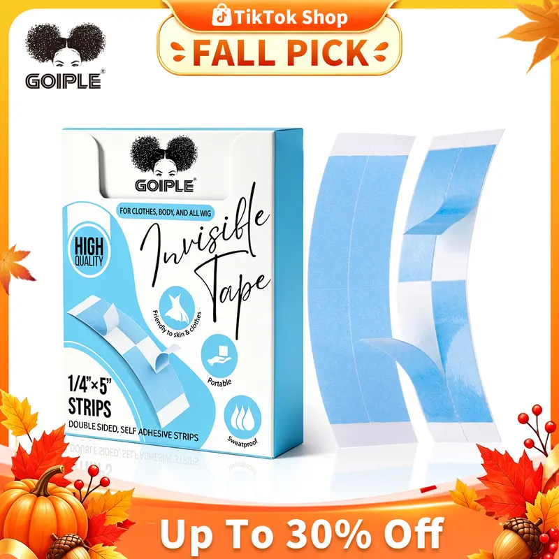 Goiple 36-Count Double-Sided Waterproof Wig Tape for Lace Wigs, Toupees, Hair Extensions - Seamless, Invisible Grip, Sweatproof Adhesive Strips for Forehead, Adults' Haircare Accessories, Wipes Cleanly, Beach Waves Compatible,familyfun