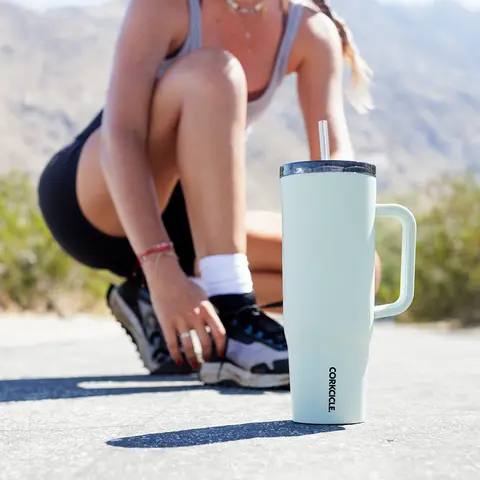 Corkcicle Cruiser 40oz Vacuum Insulated Water Bottle - Portable Insulated Tumbler Drinkware, Blue, Silicone Leakproof Lid Beverage Container, Dual-Function Lid, Soft-Grip Handle, Straw/Sip Option, 2000+ml Capacity, Everyday/Outdoor Use
