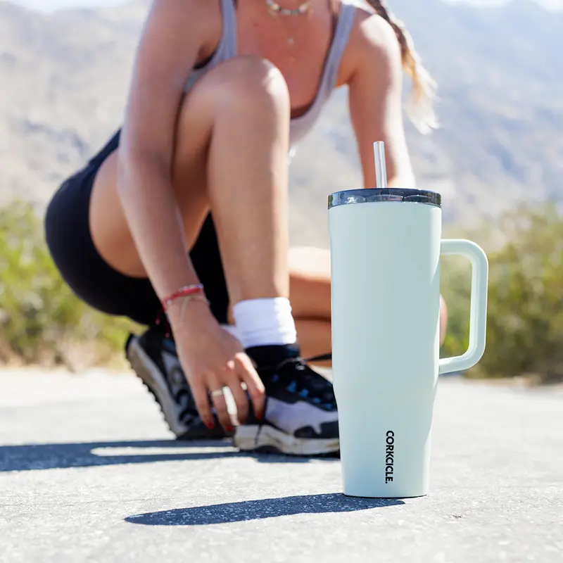 Corkcicle Cruiser 40oz Vacuum Insulated Water Bottle - Portable Insulated Tumbler Drinkware, Blue, Silicone Leakproof Lid Beverage Container, Dual-Function Lid, Soft-Grip Handle, Straw/Sip Option, 2000+ml Capacity, Everyday/Outdoor Use