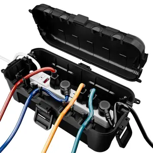 Outdoor Electrical Box, IP54 Weatherproof Extension Cord Cover with 6  Entry Ports,  Connection Box Protect Power Strip, Timer, Plug, Holiday Lights, (11.5x5.2x4 inch), Black