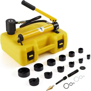 VEVOR 10 Ton Hydraulic Knockout Punch Kit, 1/2 to 2 Conduit Hole Cutter Set, KO Tool Kits with Puncher 6 Piece, Metal Sheet Driver Tools, For Aluminum, Brass, Stainless Steel, Fiberglass and Plastic