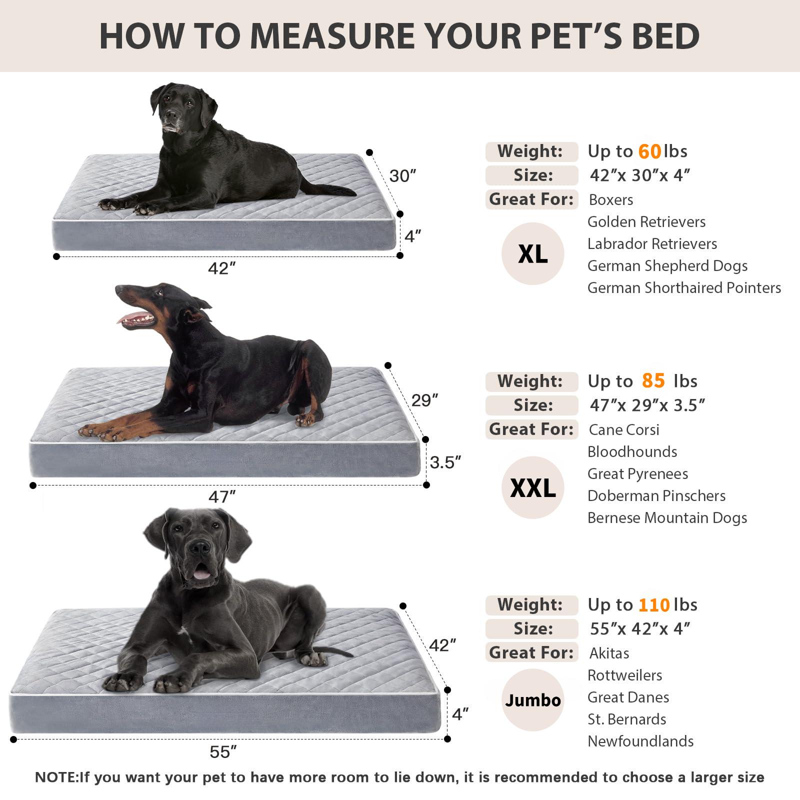Orthopedic XXL Dog Beds Large Sized Dog, Waterproof Extra Large Dogs Bed with Removable Washable Cover, Multi-Needle Quilting Dogs Crate Bed
