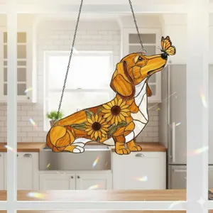 Dachshund Butterfly ACRYLIC Suncatcher: Personalized Holographic Dog Window Hanging Decor