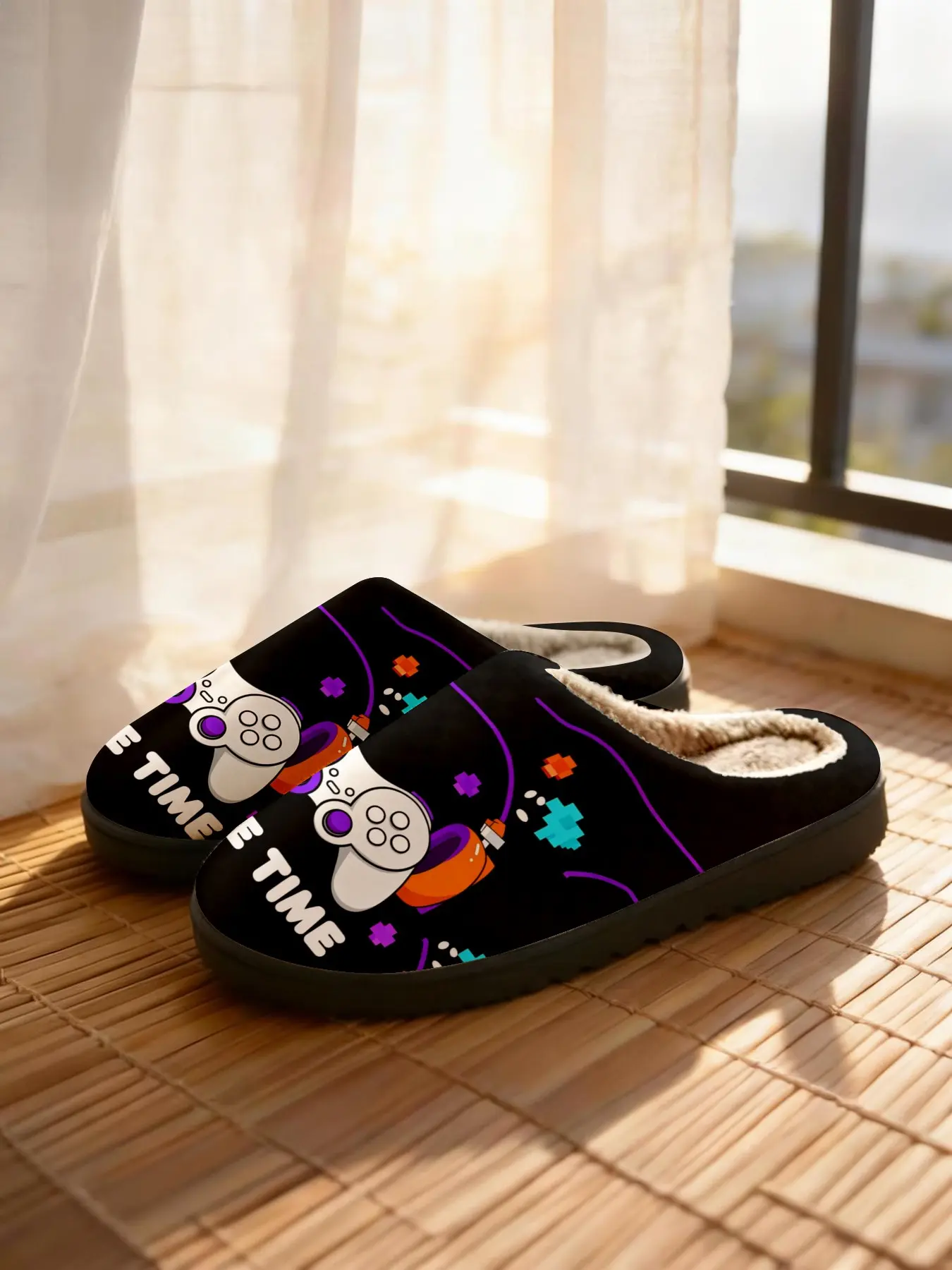 🎮 1 Pair Retro Game Controller Plush Slippers | Trendy Nostalgic Gaming Style | Cloud-Like Warm Fleece + Non-Slip Thick Sole | Eye-Catching Warm Pick for Gamers & Homebodies (Fall/Winter Home Wear)