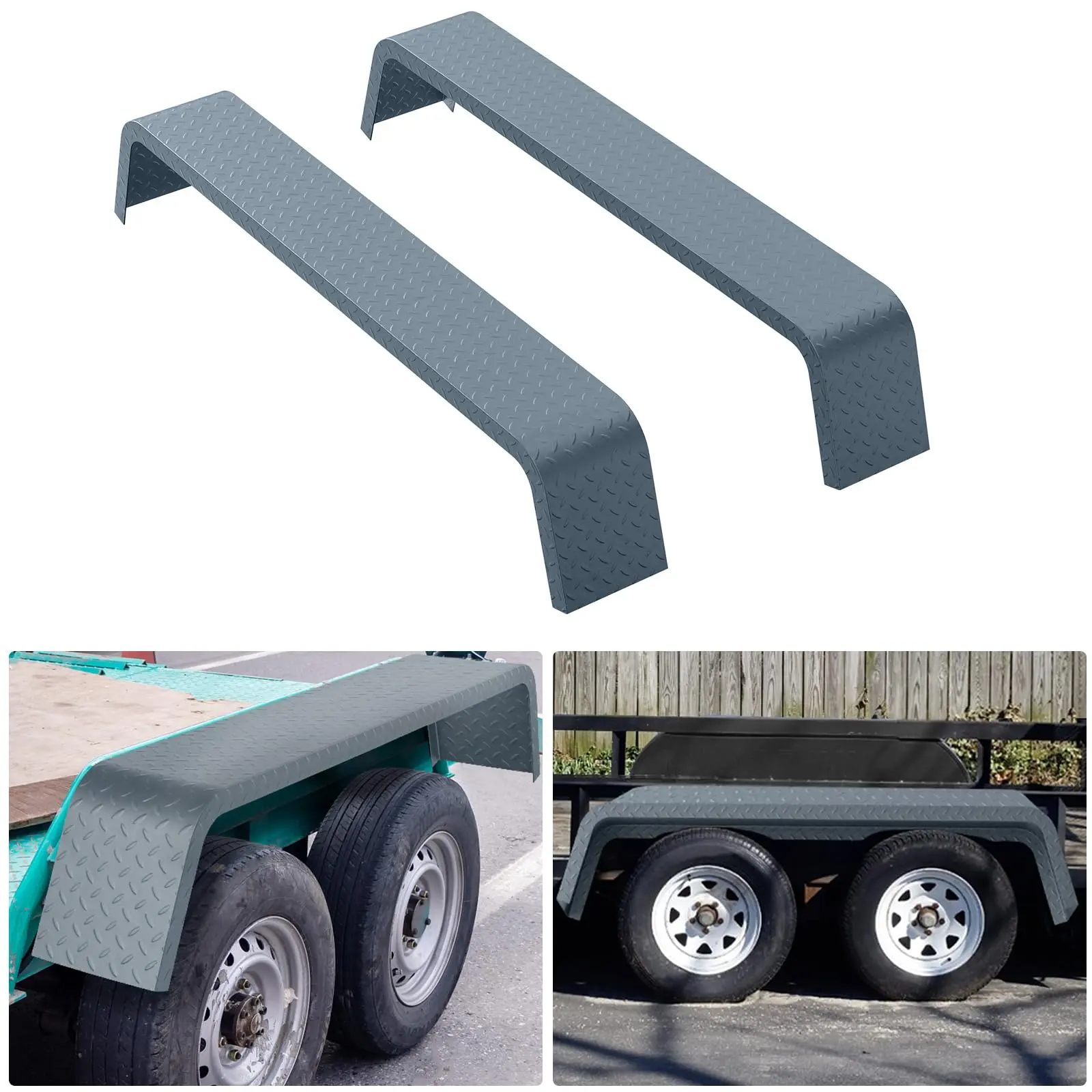 Garvee Heavy Duty 14 Gauge Diamond Plate Steel Trailer Fenders 2 Pack – 72" x 10" x 13" – Welded Double Axle Fenders for Car Haulers & Landscape Trailers, Fits 13-15" Tires, Durable and Protective