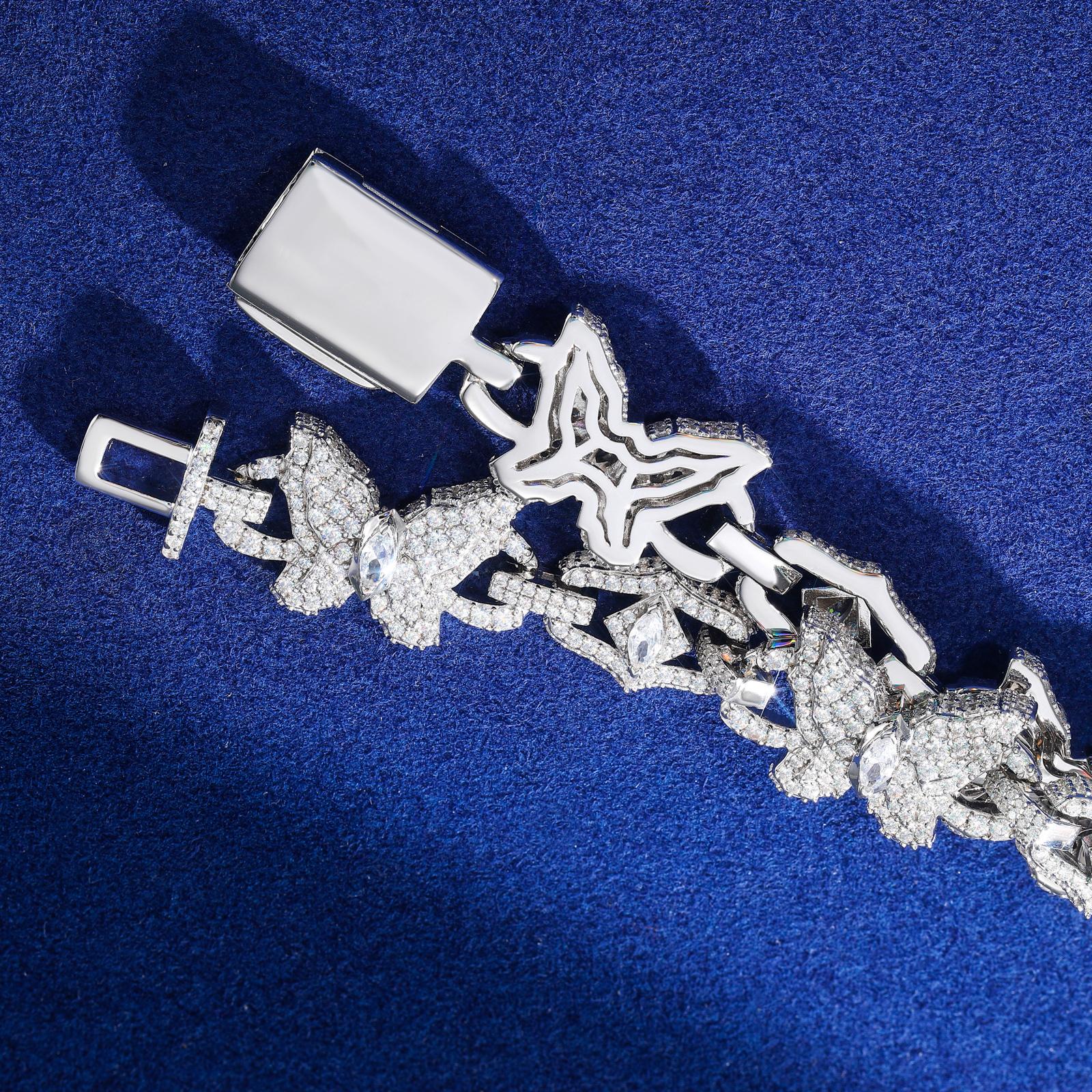 【#CMB20】 Butterfly Bracelet Copper Moissanite UCCIYO Lab-Created Moissanite Bracelets For Men or Women Hip Hop Rock Fine Jewelry