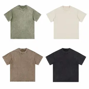 Men’s American high-street batik vintage-style T-shirt in earthy tones, loose fit, washed short sleeves