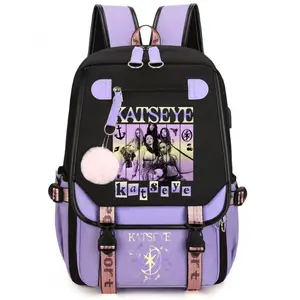 17 Inch Cartoon Print Kids Backpack School Bag for Girls Boys New Semester Students Gifts Business Laptop Bag Casual Travel Hiking Daypack Singer Katseye Music School Backpacks