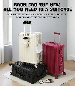 2406 Anti-Fall Sturdy Travel Luggage | Pressure-Resistant Hard Shell Suitcase | Wear-Resistant Striped Surface for Business & Leisure Trips