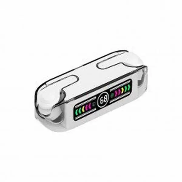 Kik_Crystal Clear Transparent Shell Design TWS Bluetooth Earbuds Premium Sound Quality With Battery Display M12Max for Universal Cell Phone And Bluetooth Device (White)