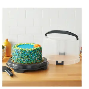 Round Plastic Cake and Cupcake Carrier with Clear Design, Includes Slice-and-Server Utensil, 13.2" x 8.5", 1 Each