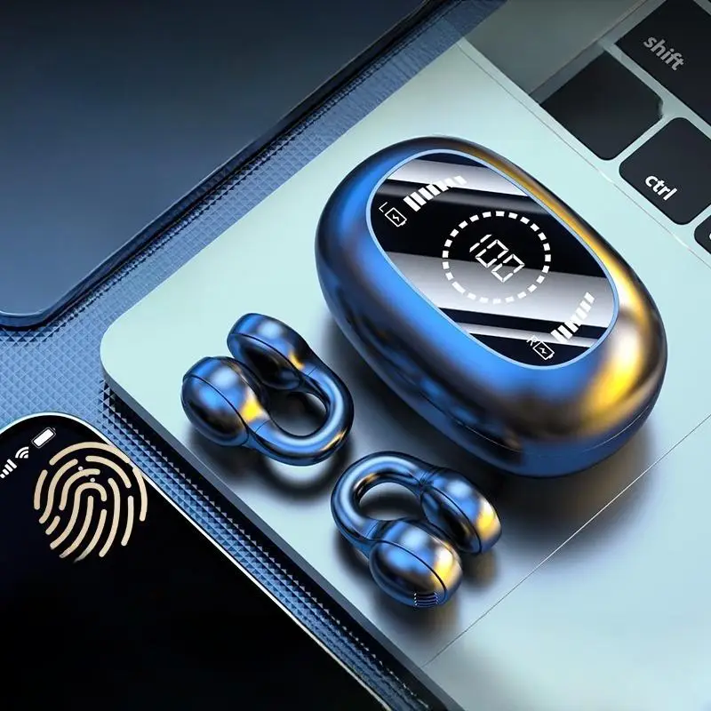 Wireless Ear Hook Earphone, Long Standby Gaming Headset with Digital Display Charging Case, Bluetooth-compatible Earbuds for Sports Running, Headphone