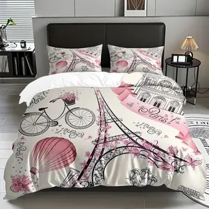 2/3 PCS Paris Romantic Tour Patterned Luxury Duvet Cover Set (1* Duvet Cover +1/2* Pillowcase, No Filling) Skin-Friendly Soft Digital Printed Bedding Set,For , New Year, Birthday Gifts For Family ,Friends! Suitable For All Year Round! Machine Washable