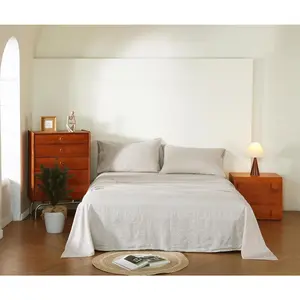 Flax Linen Sheet Set, Bed Sheets Breathable and Durable, 4 count Set - 1 Flat Sheet, 1 Fitted Sheet, 2 Pillowcases, 16 Inch Deep Pocket,  Season ( Linen, )