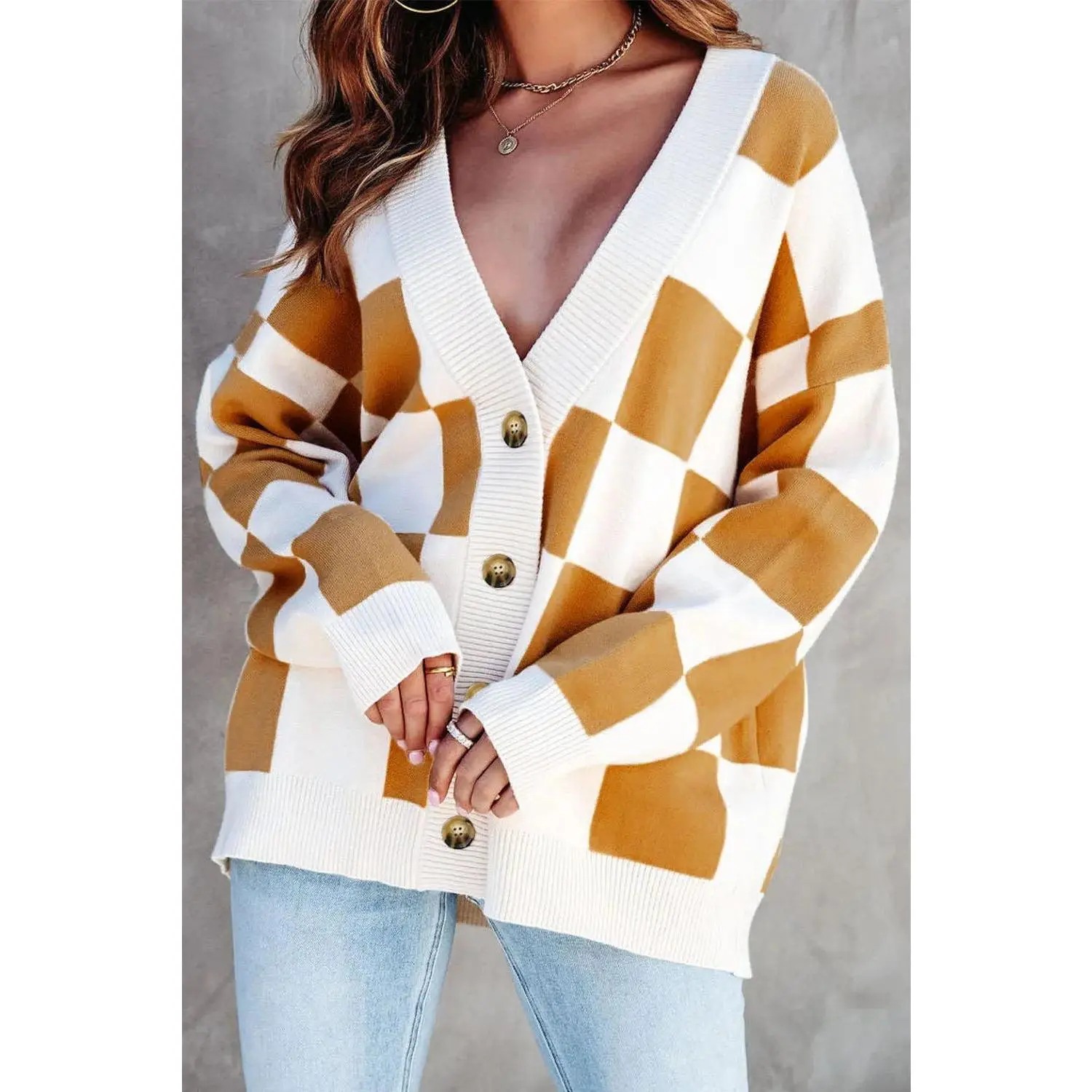 Brown Checkered Sweater- Loose Fit