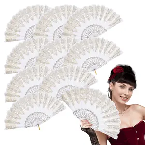 10PCS White Women's Hand Fan,Foldable Vintage Decorative Fan, Bridal Photo Prop, Wedding Favor, Suitable for Weddings, Dance, Theme Parties, Festivals