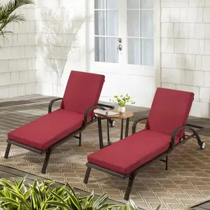 Patio Chair Cushions Set of 2 with Removable Cover, Striped Lounge Chair Cushions with and Hidden Zipper for Patio Pool, Lawn, Garden, Wine Red