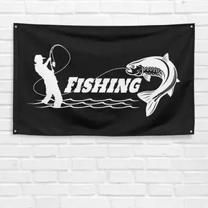 Unbranded & Handmade 3x5 ft Fisherman Flag, Vibrant Outdoor Adventure Banner, Room Decor for Garage Wall - Fishing Gift