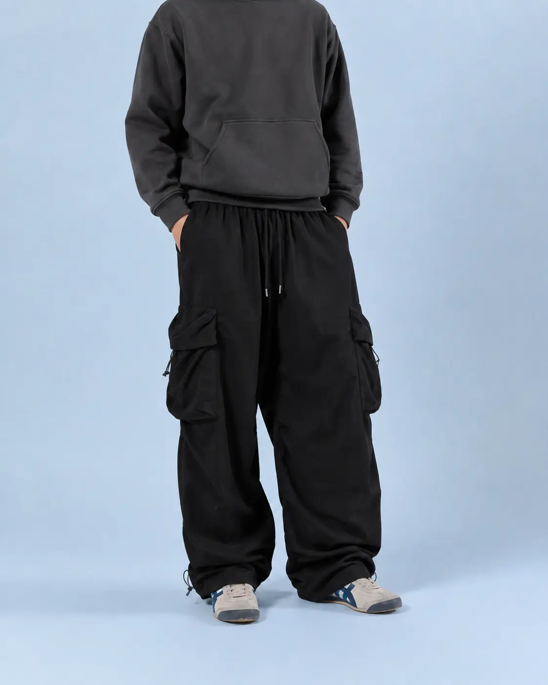 Men’s Oversized Parachute Cargo Trousers, Relaxed Straight Leg Pants with Functional Side Storage and Adjustable Ankle Ties, Urban Utility Bottoms for Women and Men, Ideal for Street Fashion, Festivals, Commuting, Travel, Dance and Weekend Outfits