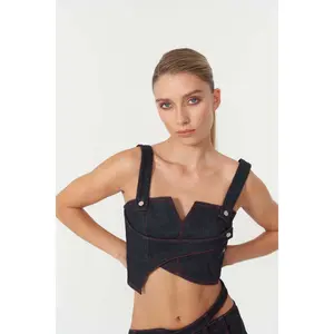 JENDUE Harvey Denim Crop Top | Unique Strappy Design