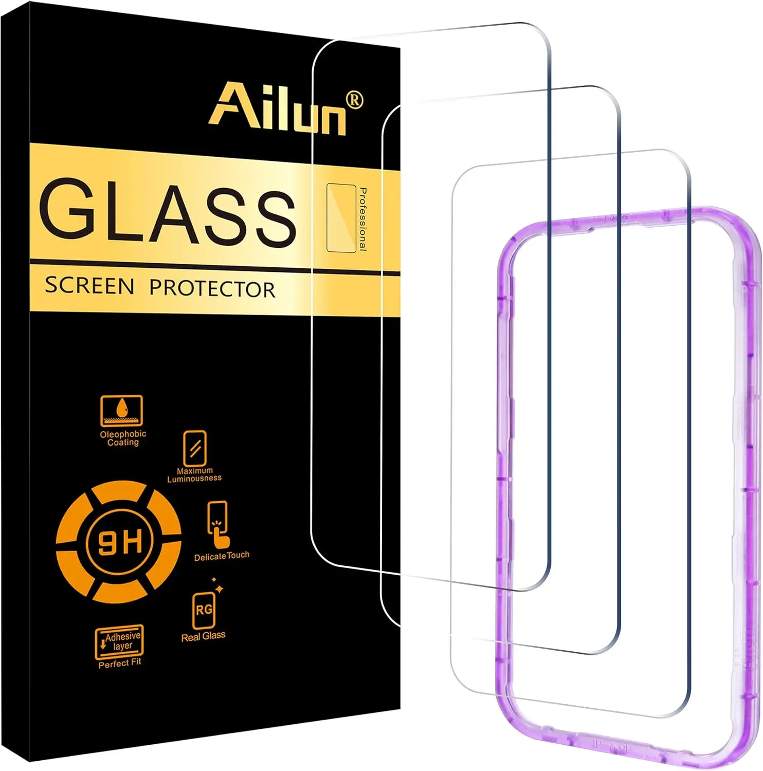 Ailun 3 Pack Screen Protector for iPhone with Installation Frame, Tempered Glass, Sensor Protection, Dynamic Island Compatible, Case Friendly