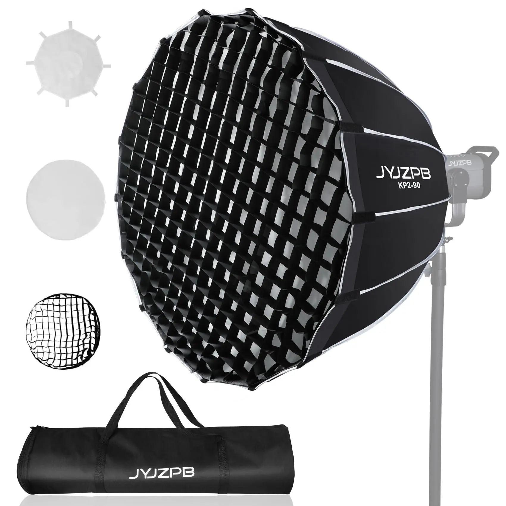 JYJZPB Deep Parabolic 35.4"/90cm Softbox with Diffusers/Honeycomb Grid/Bag，Hexadecagon Quick Release Softbox, Compatible for Live Streaming Studio, Short-video creation studio, Professional Photography Studio, Speedlight, COB Lights Foldable And Portable