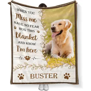 Custom Photo Dog Memorial Blanket, Personalized Pet Loss Gift, Sympathy Gift for Loss of Dog Cat Pet, 280gsm Flannel Blanket, Gift for Family Father Mother Friend, Birthday Halloween Christmas Holiday Blanket