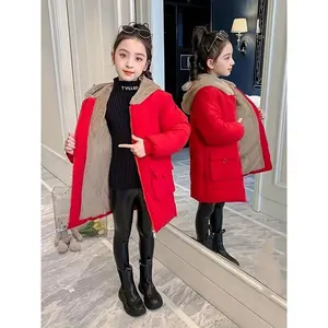 Girls' Winter Parka Jacket - Thick, Loose Fit with Large Pockets, Warm Polyester Outdoor Play Coat for Girls, Hooded Design for Cold Weather, Winter Clothe