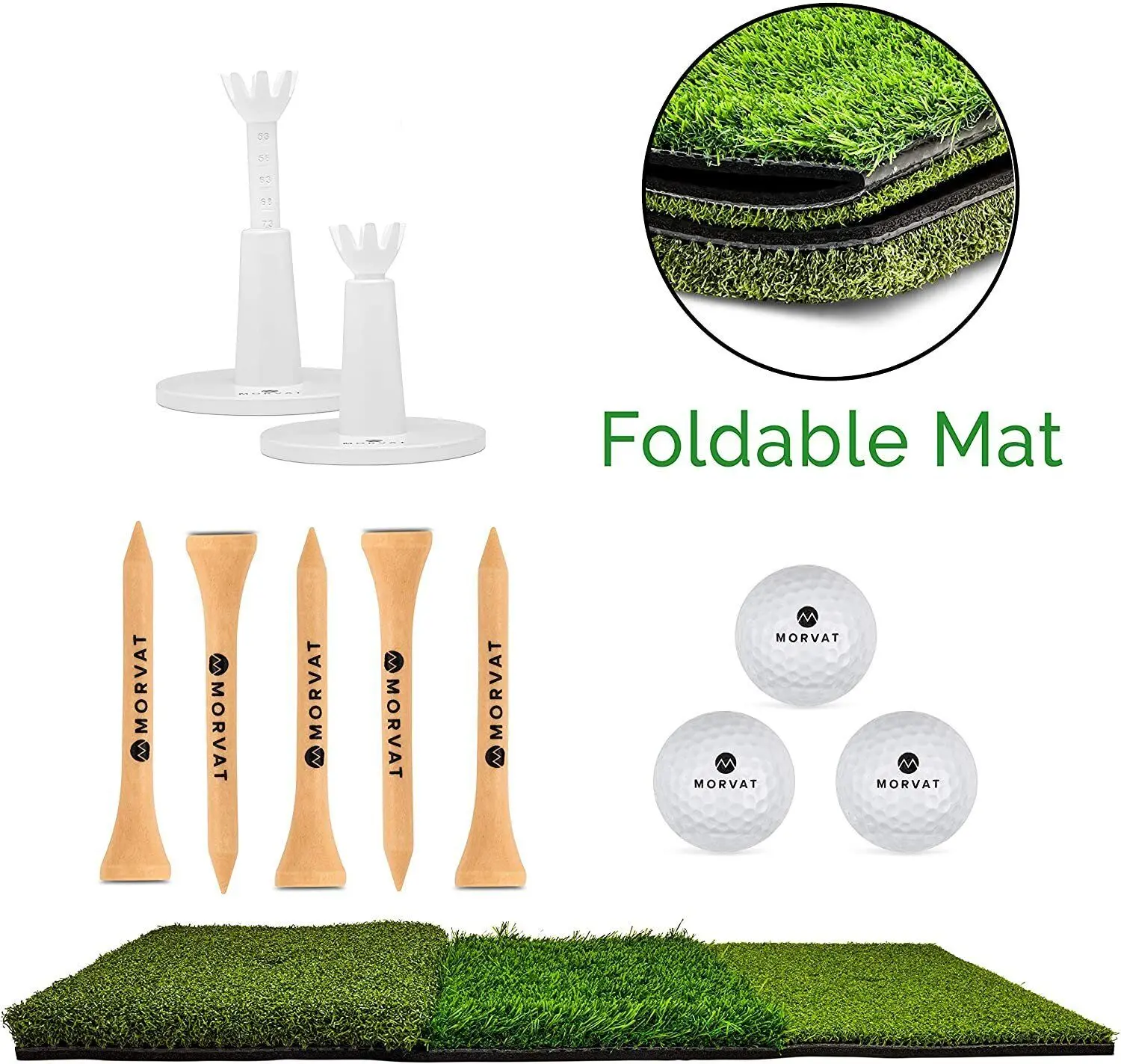 Morvat Portable Tri-Turf Putting and Hitting Mat Set, 25 x 16