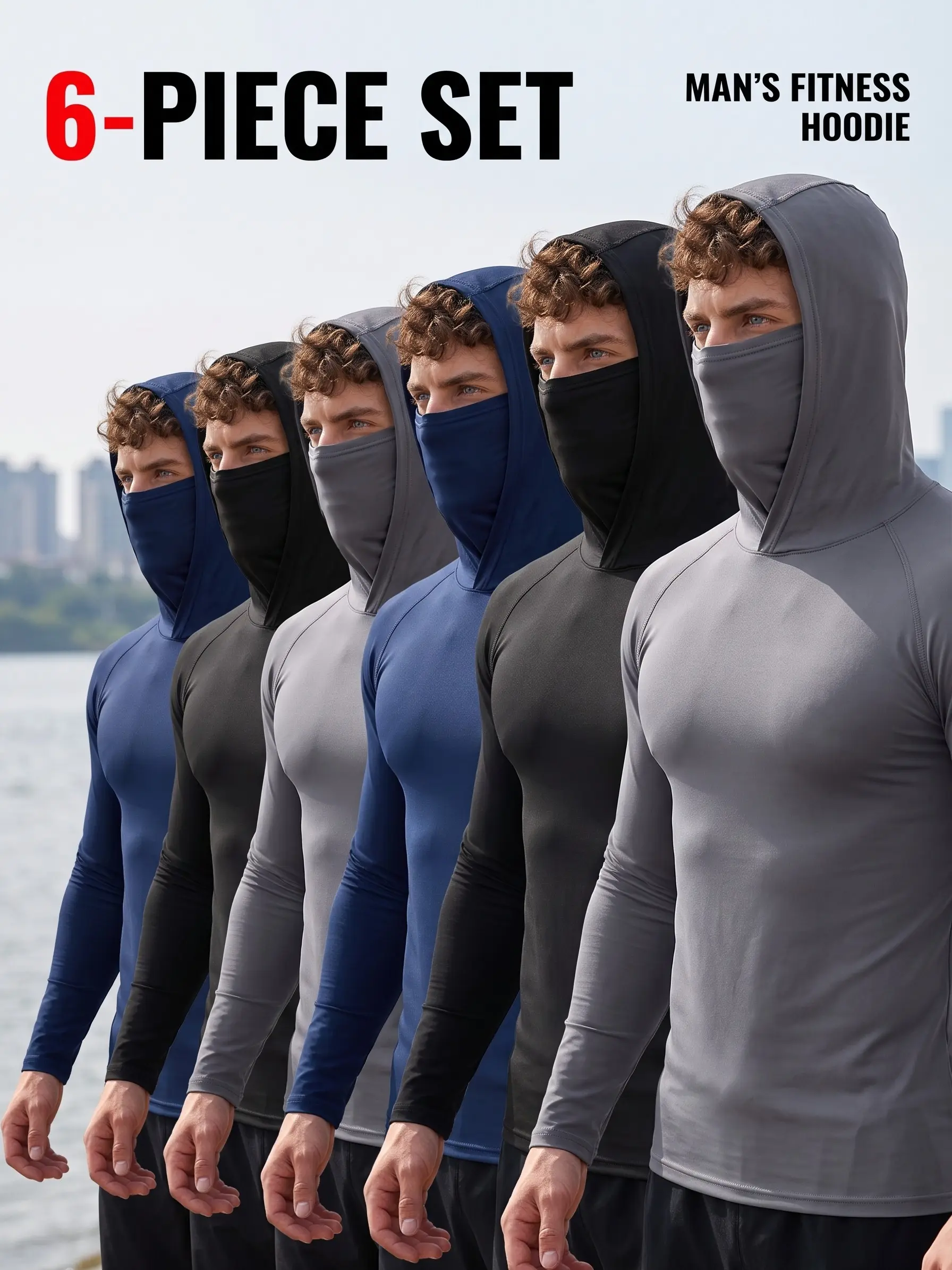 Men's 3-Pack or 6-Pack Sun Protection Hoodies, Lightweight Breathable Quick-Dry Long Sleeve Outdoor Shirts with Face Cover