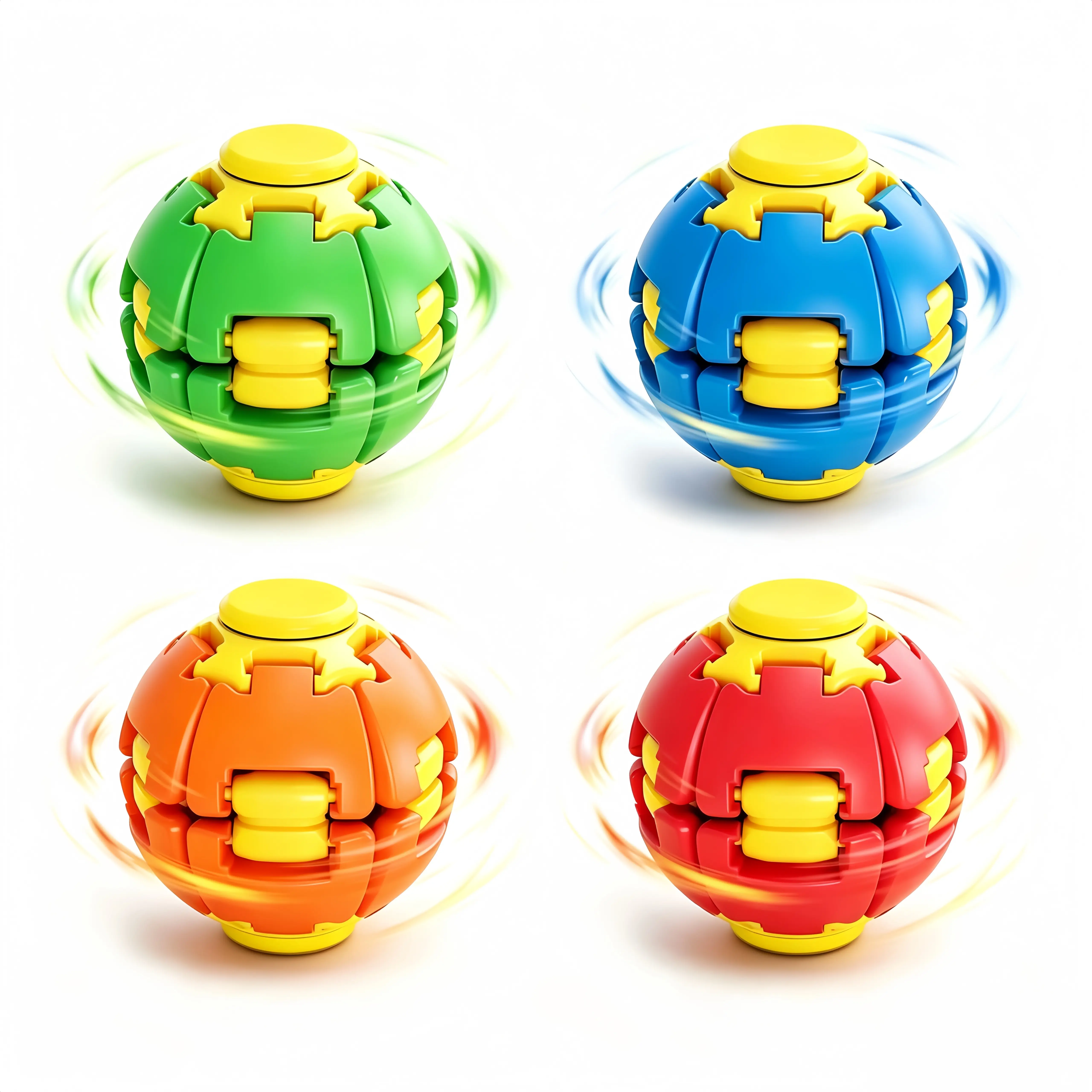 1Pcs/4Pcs Fidget Spinner Stress Relief Ball Toy, Press to Deform & Auto Spin Fidget Ball, Silent Rotation Finger Gyro Cube Anxiety Relief Sensory Toy for Kids Adults Office Classroom