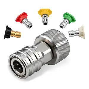Garden Hose Pressure Washer Adapter Kit, Pressure Washer Spray Nozzle Tip Set with 5 Multiple Degrees Nozzle,3/4" GHT to 1/4" Quick Connect, for Car Wash or Garden,Stainless Steel