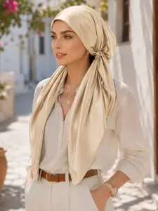 Women's Solid Satin Hair Hat, Fashion Casual Headscarf Turban, Sun Protection Breathable Hijab for Muslim, Ideal for Daily Outings, Matches Abaya