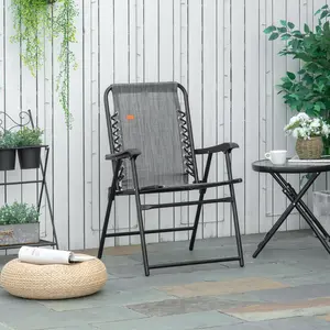 Gray Patio Folding Sling Suspension Chair - Space-Saving Stacking Chair for Deck, Camping, Indoor-Outdoor Use