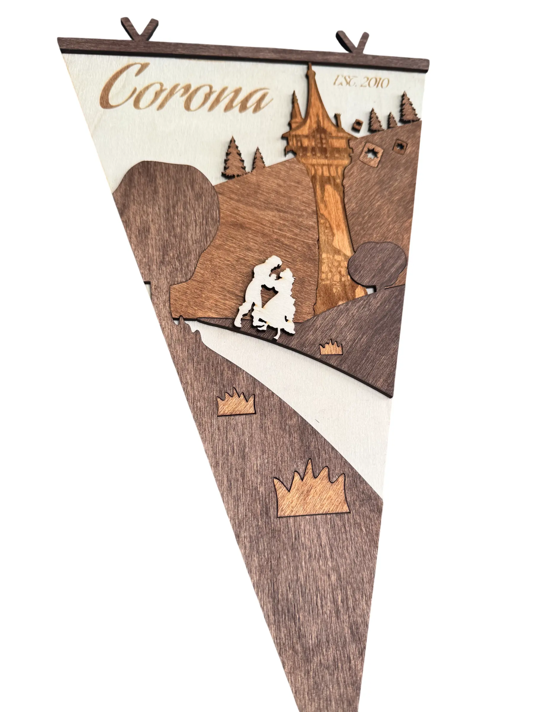 Rapunzel Inspired Wood Pennant Flag | Fairytale Princess Wall Decor | Layered Wooden Banner for Bedroom, Nursery & Fantasy Room Decor