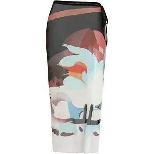 Womens Sheer High Slit Beach Cover Up Floral Print Lightweight Swimsuit Sarong Bikini Wrap 2026 Summer S-XL