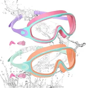 Kids Swim Goggles 2 Pack for Boys Girls Youth Toddler, Anti-Fog UV Protection Swimming Goggles for Kids 3-15, Wide Vision Diving Goggles with Earplugs, Comfortable Silicone Kids Swimming Goggles for Pool Water Use