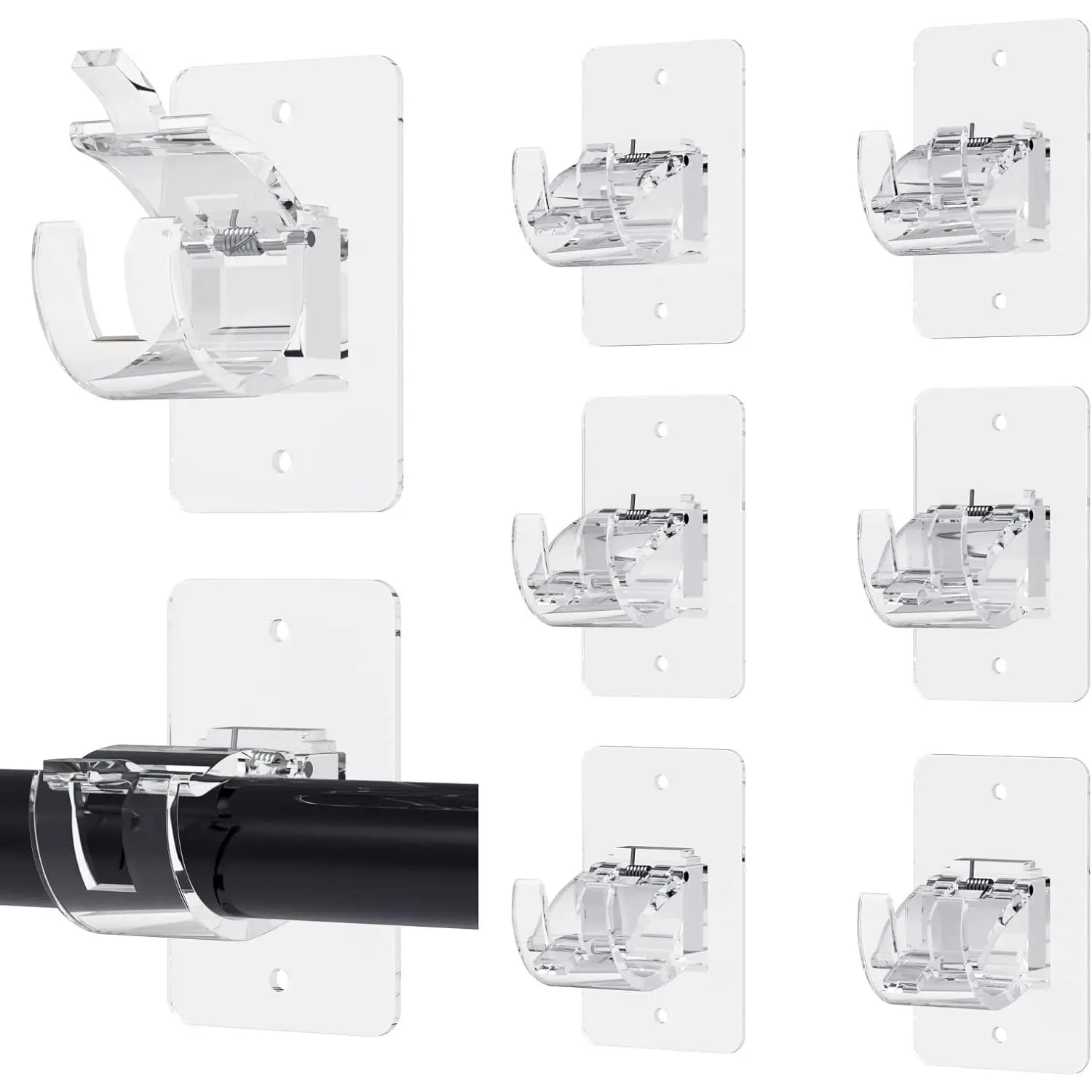 Free Adjustable Curtain Rod Hooks8 Counts Set No Drilling Self Adhesive Curtain Rod No Drill Curtain Rod Brackets Holder Hooks Nail Curtain Hangers for Bathroom Kitchen Home Bathroom and Hotel (Transparent)
