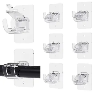 Free Adjustable Curtain Rod Hooks8 Counts Set No Drilling Self Adhesive Curtain Rod No Drill Curtain Rod Brackets Holder Hooks Nail Curtain Hangers for Bathroom Kitchen Home Bathroom and Hotel (Transparent)