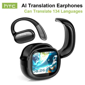 hTC NE58 OWS AI Translator Earbuds, Translation Earbuds, Wireless Bluetooth 6.0 Headphones with LED Touchscreen Translate 134 Languages 35-Hour Battery Life Suitable for Travel, Study, Sports, and Gaming, Controls Camera, Music, and Calls