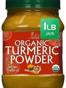 Jiva Organics USDA Organic Turmeric Powder 1 lb Jar - 100% Raw from India - High Curcumin Content, Non-GMO, Pure & Natural Seasoning