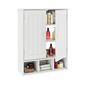 Modern Wall-Mounted Bathroom Cabinet with 2 Doors and Adjustable Shelves,Over the Toilet Space Saver Storage Cabinet, Hanging Cupboard, White