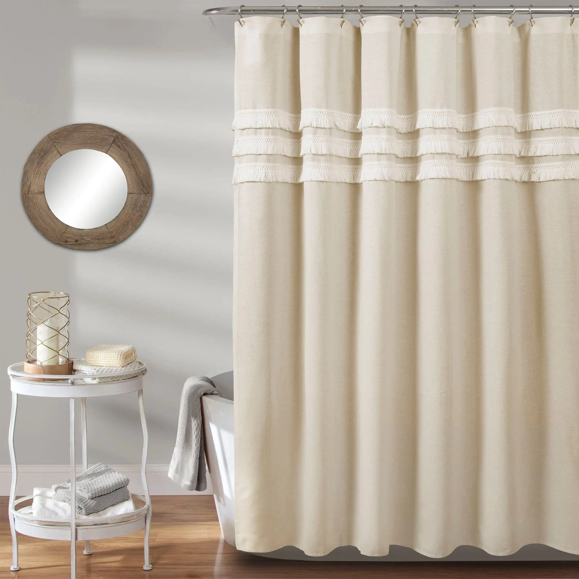 Lush Decor Ciel Tassel Cotton Shower Curtain - Boho, Soft Bathroom Curtains, Artistic Design for Stylish Home Bath Use, Shower Curtains