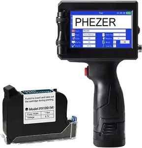 Phezer P15 Handheld Inkjet Printer for Flat Surface 0.5 Inch Nozzle for QRCode Barcode Production Date Time Logo Batch Number Print On Glass Bag Carton Box Wood Cloth Plastic Cable (25 Languages)