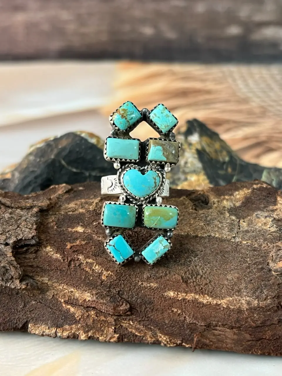Handmade Sterling Silver Number 8 Turquoise Adjustable Ring Signed Nizhoni