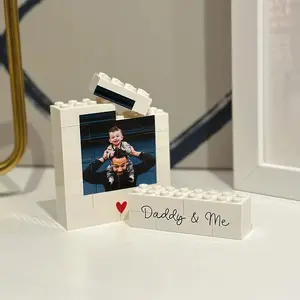 Personalised Daddy & Me Building Block Photo Gift, Custom Brick Style Photo Frame for Dad or Him, Birthday, Christmas Keepsake