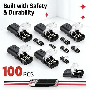 100pcs Quick Clip Fasteners Wire Connector, Plug-in Cable Quick Connectors with Locking Buckle, Double-Wire Snap on Blocks for Low-Voltage 18-22AWG Cable LED Strips DIY Craft- Black