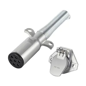 7 Way Trailer Plug and 7 Pin Trailer Connector Socket Set, Heavy Duty 7 Pin Plug Round Trailer Connector with Cable Guard Zinc Die-Cast for Semi Truck Tractor Trailer