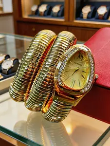 Luxury Diamond Snake Wristwatch Roman Numeral Ladies' Quartz Watch High-Quality Elastic Steel Bracelet Watch