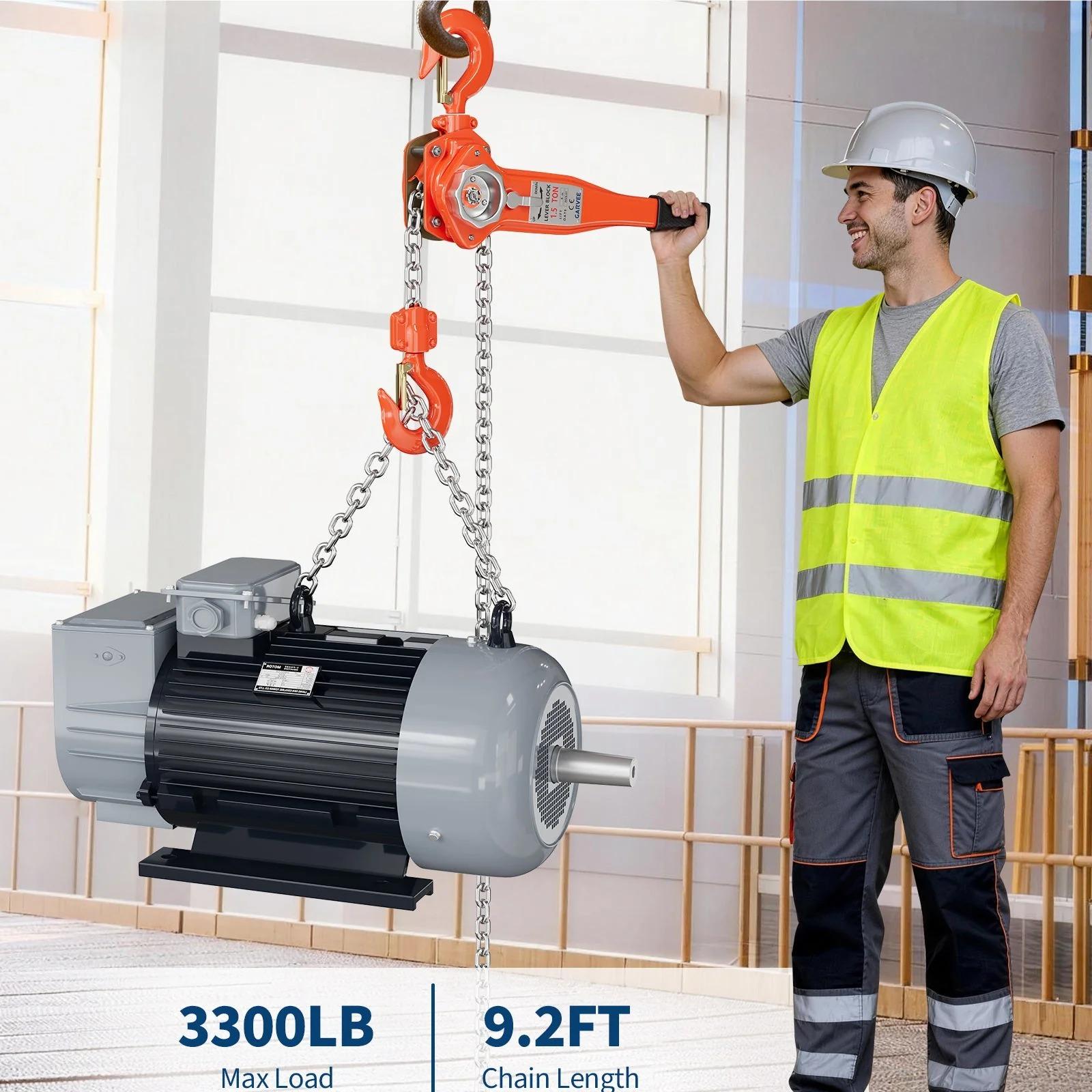 [NEW - FLASH SALE] Garvee Manual Lever Chain Hoist – 1.5 Ton (3300 lbs) Capacity, 10 ft Lift – G80 Galvanized Steel Chain, Weston Double Pawl Safety Brake, 360° Swivel Hooks, Portable Heavy Duty Lifting Hook for Garage, Factory, Dock, Warehouse